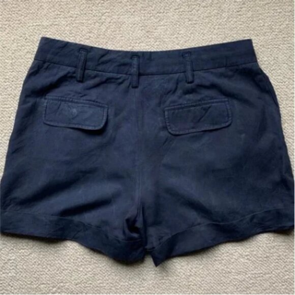 Vince Navy Blue Linen Blend Cuffed Hem Shorts Size 12 - Picture 2 of 5